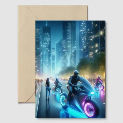 Futuristic Neon Motorcycles Glowing City Night