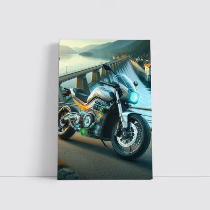 Electric Motorcycle Glowing Details Dam Background