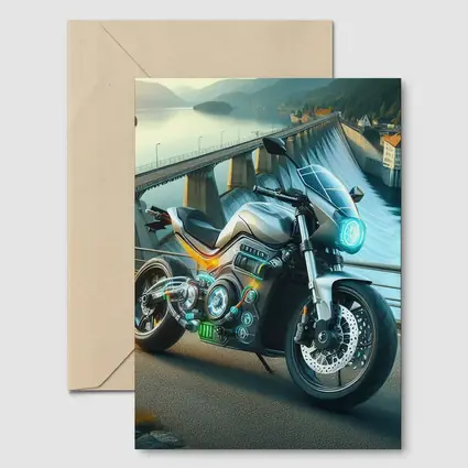 Electric Motorcycle Glowing Details Dam Background