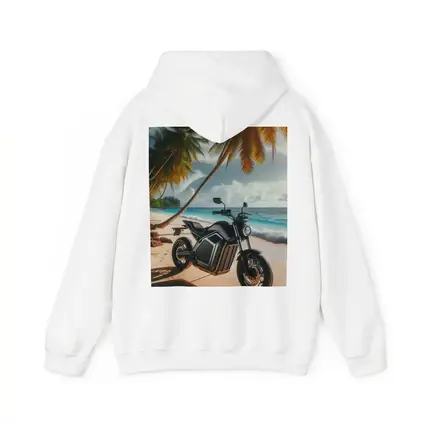 Electric Motorcycle Parked on Tropical Beach