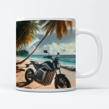 Electric Motorcycle Parked on Tropical Beach