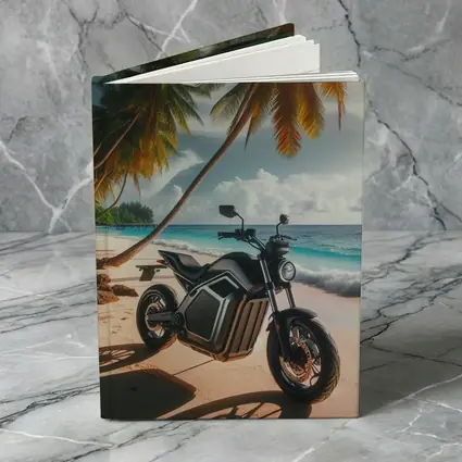 Electric Motorcycle Parked on Tropical Beach
