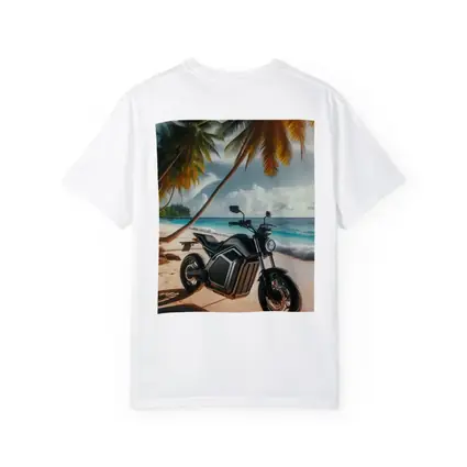 Electric Motorcycle Parked on Tropical Beach
