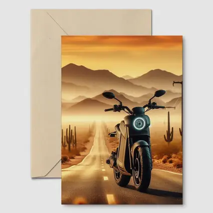 Electric Scooter Desert Road Golden Sunset