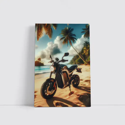 Electric Motorcycle Parked On Tropical Beach