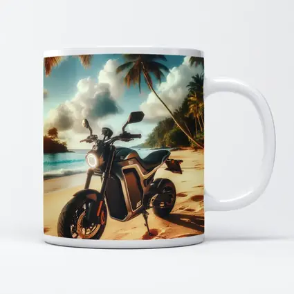 Electric Motorcycle Parked On Tropical Beach