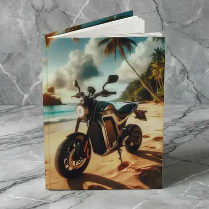 Electric Motorcycle Parked On Tropical Beach