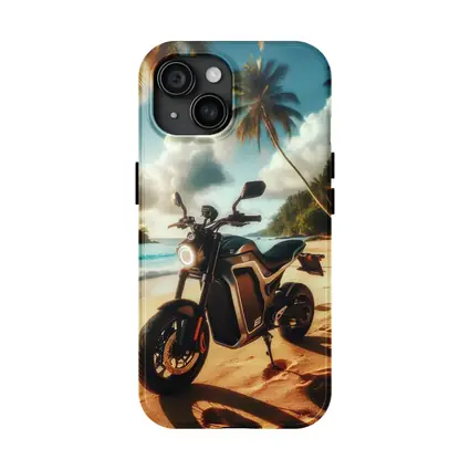 Electric Motorcycle Parked On Tropical Beach