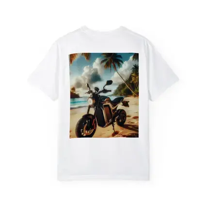 Electric Motorcycle Parked On Tropical Beach