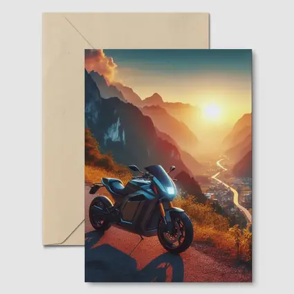 Electric Sport Bike Mountain Sunset Road
