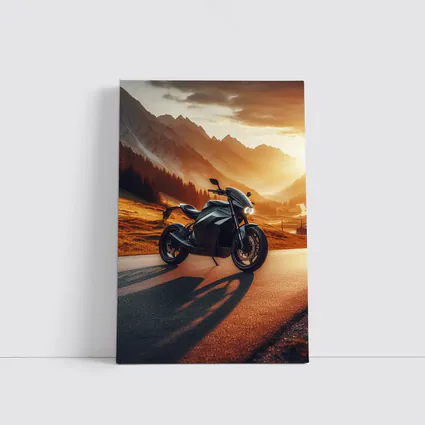 Black Electric Motorcycle Mountain Sunset Road