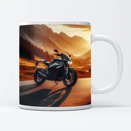 Black Electric Motorcycle Mountain Sunset Road