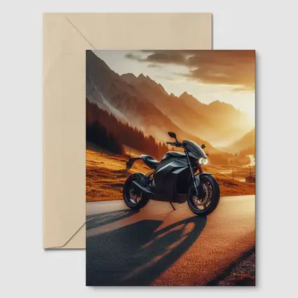 Black Electric Motorcycle Mountain Sunset Road