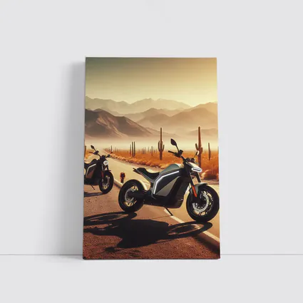 Electric Motorcycles Parked Desert Cactus Road