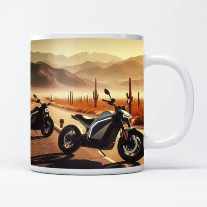 Electric Motorcycles Parked Desert Cactus Road