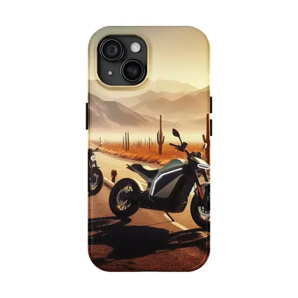 Electric Motorcycles Parked Desert Cactus Road
