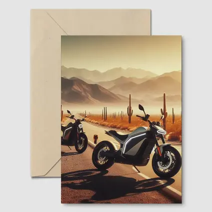 Electric Motorcycles Parked Desert Cactus Road