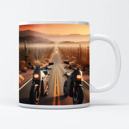 Two Electric Motorcycles Desert Sunset Road