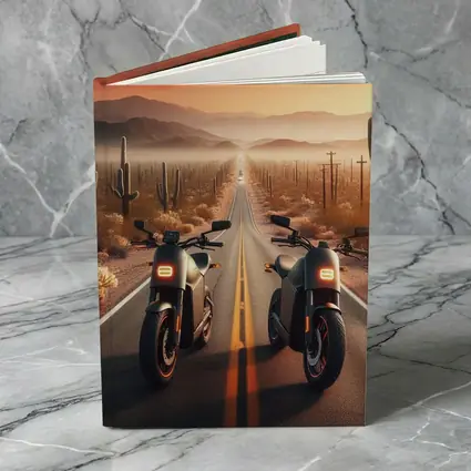 Two Electric Motorcycles Desert Sunset Road