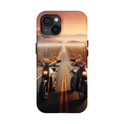 Two Electric Motorcycles Desert Sunset Road