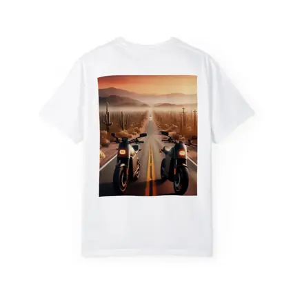 Two Electric Motorcycles Desert Sunset Road