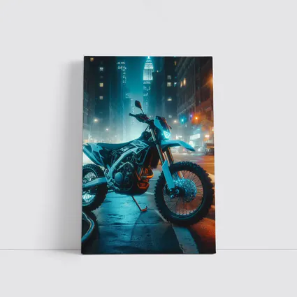 Dirt Bike Parked on Neon City Street