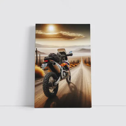 Adventure Motorcycle Desert Road Sunset Scene
