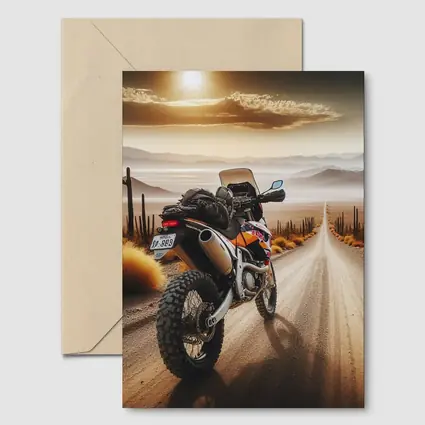 Adventure Motorcycle Desert Road Sunset Scene