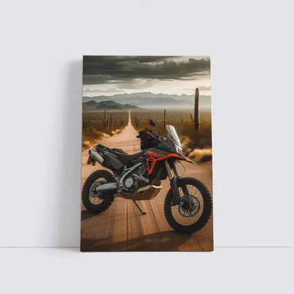 Adventure Motorcycle Parked on Desert Road
