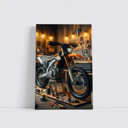 KTM Dirt Bike Orange Workshop Garage Scene