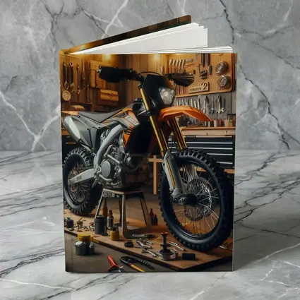 KTM Dirt Bike Orange Workshop Garage Scene