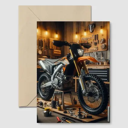 KTM Dirt Bike Orange Workshop Garage Scene