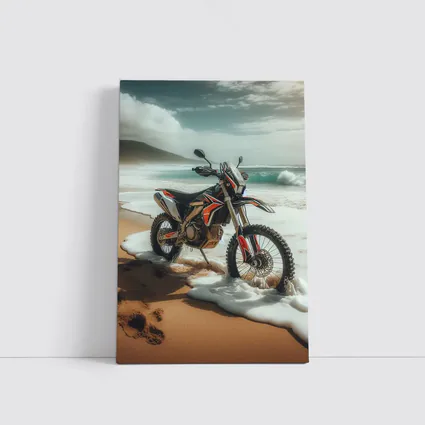 Dirt Bike Parked on Sandy Ocean Beach