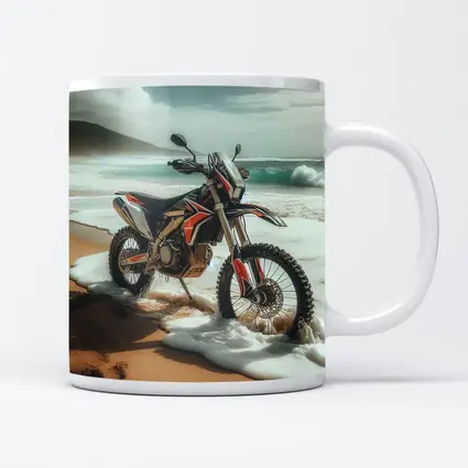 Dirt Bike Parked on Sandy Ocean Beach