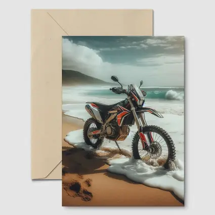 Dirt Bike Parked on Sandy Ocean Beach