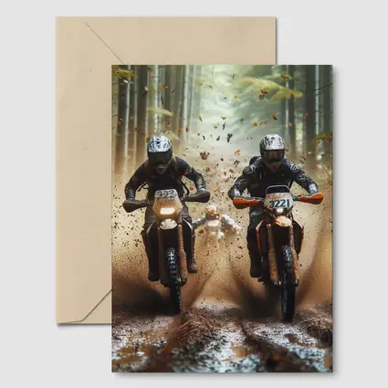 Motocross Dirt Bikes Racing Through Forest