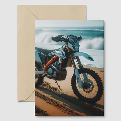 KTM Dirt Bike Parked on Sandy Beach