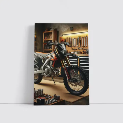 Dirt Bike Parked Inside Workshop Garage