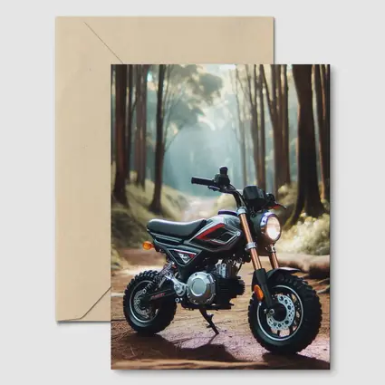 Mini Dirt Bike Parked In Misty Forest