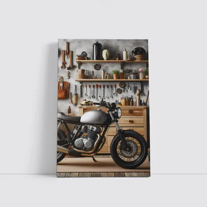 Cafe Racer Motorcycle in Workshop Garage