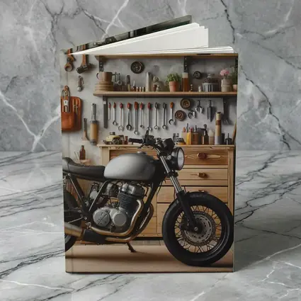 Cafe Racer Motorcycle in Workshop Garage