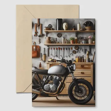 Cafe Racer Motorcycle in Workshop Garage