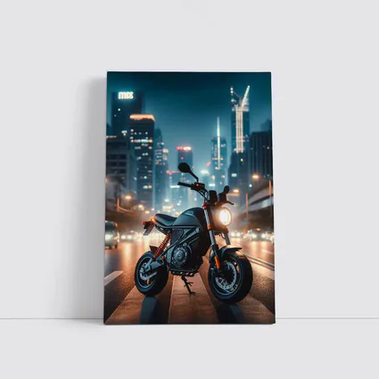 Street Motorcycle Parked City Night Lights