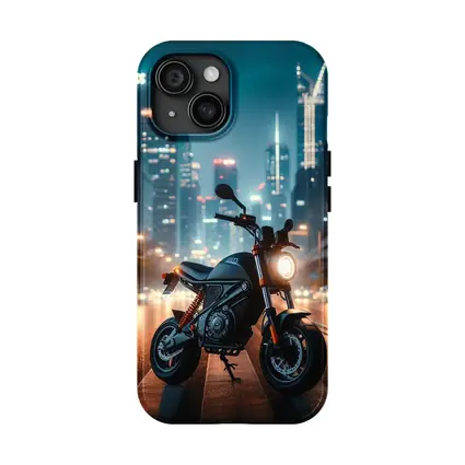 Street Motorcycle Parked City Night Lights