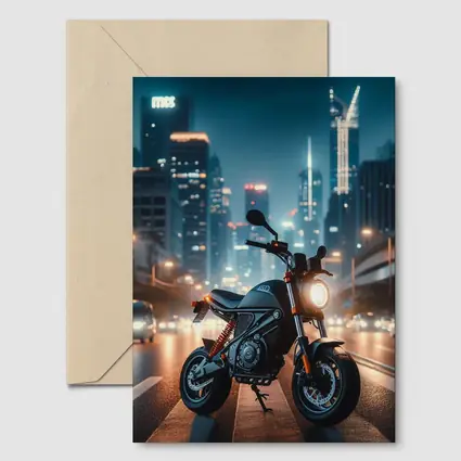 Street Motorcycle Parked City Night Lights