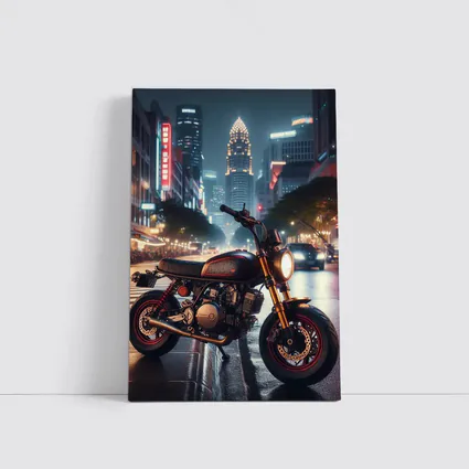 Cafe Racer Motorcycle Glowing City Night Street