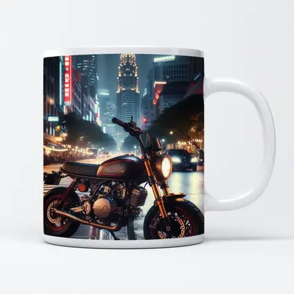 Cafe Racer Motorcycle Glowing City Night Street