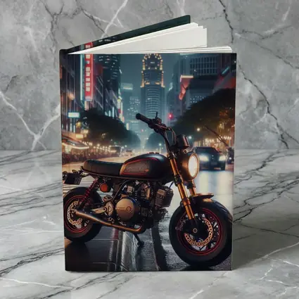 Cafe Racer Motorcycle Glowing City Night Street