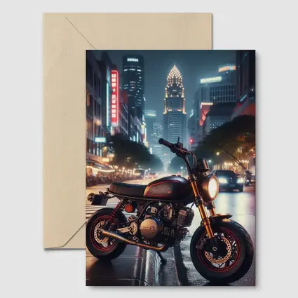 Cafe Racer Motorcycle Glowing City Night Street