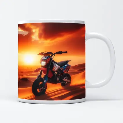 Dirt Bike On Desert Dunes Sunset